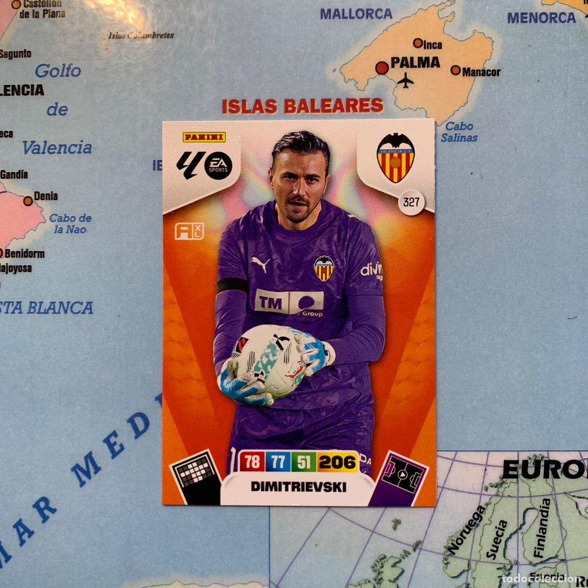 Cromos de F&uacute;tbol: Dimitrievski n&uacute;mero 327 del Valencia cromo adrenalyn XL 25-26 2025-2026