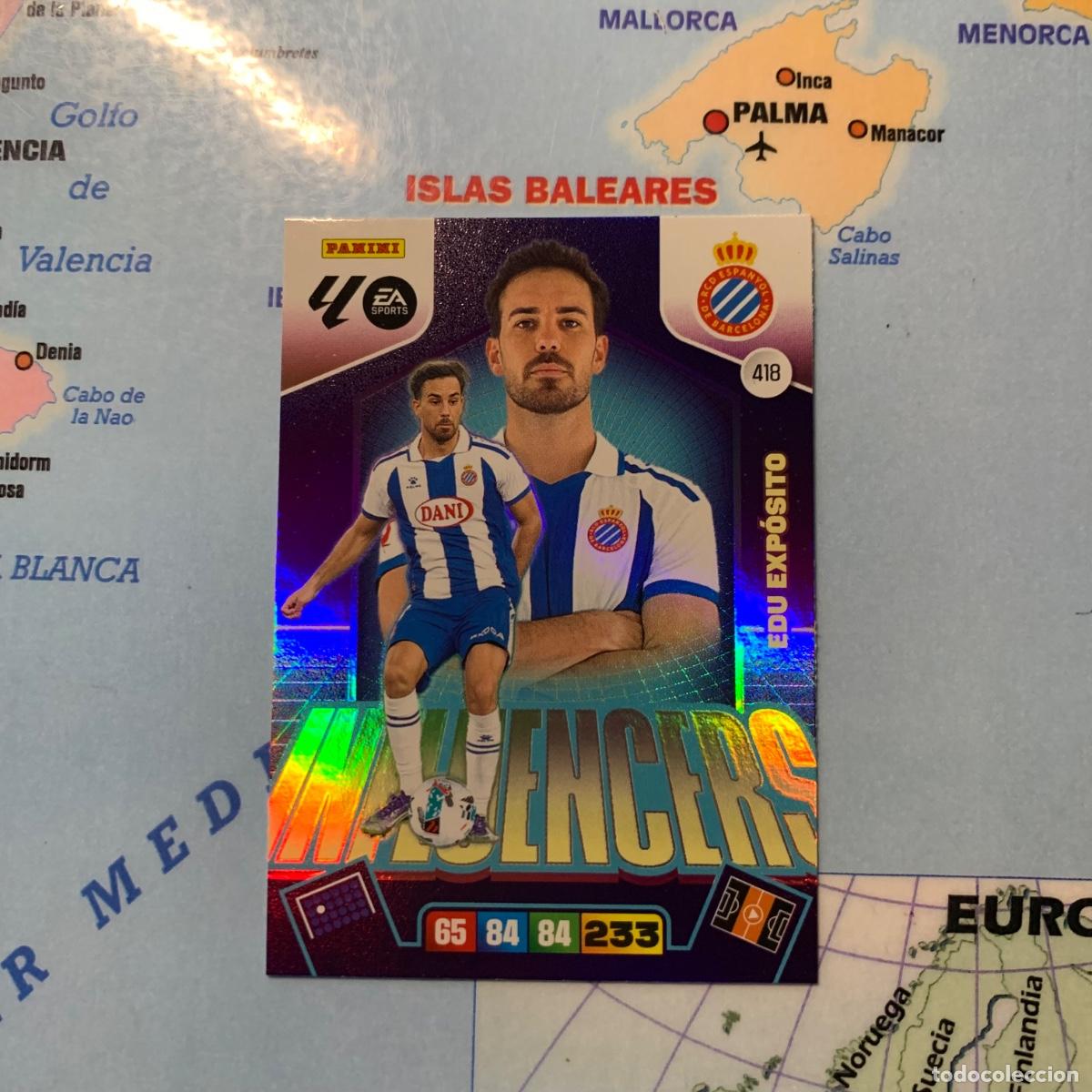 Football Stickers: Edu Exposito Influencers n&uacute;mero 418 del Espa&ntilde;ol cromo adrenalyn XL 25-26 2025-2026