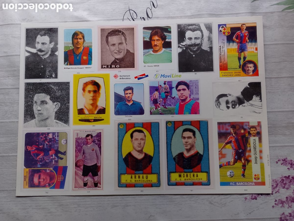 Cromos de F&uacute;tbol: L&aacute;mina FC Barcelona 44 con adhesivos Bar&ccedil;a. Cent anys de records