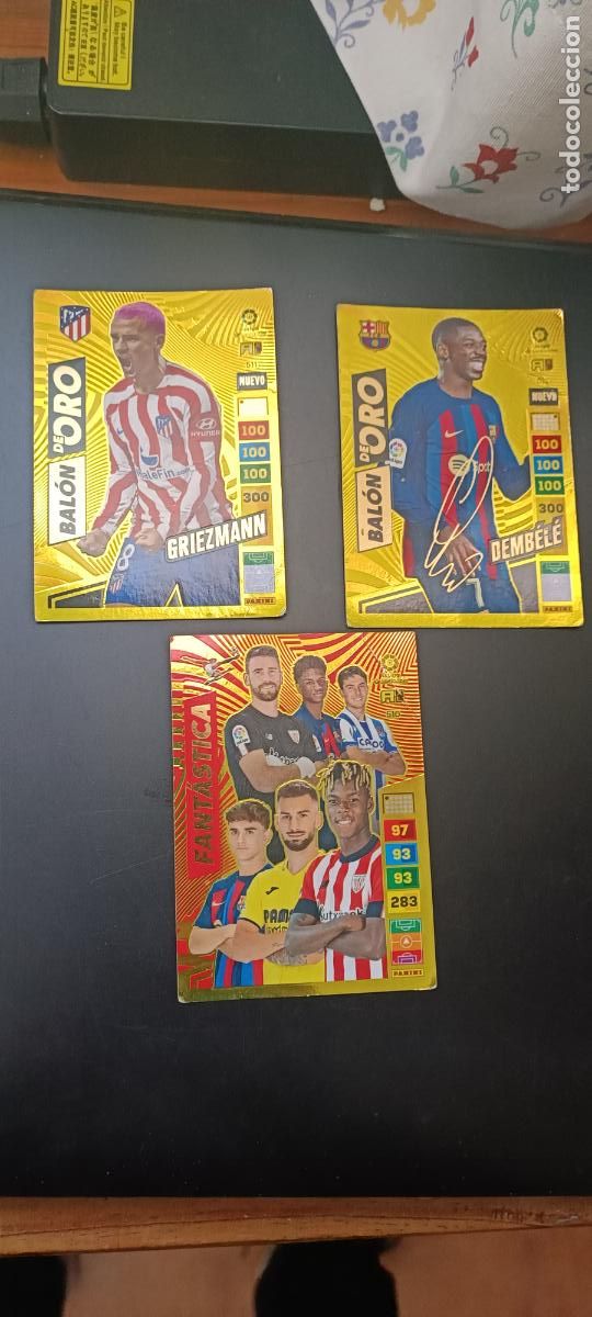 Cromos de F&uacute;tbol: 2 BALON DE ORO 511 GRIEZMANN AT. MADRID 512 DEMBELE BARCELONA CARTA FANTASTICA ADRENALYN 22 23