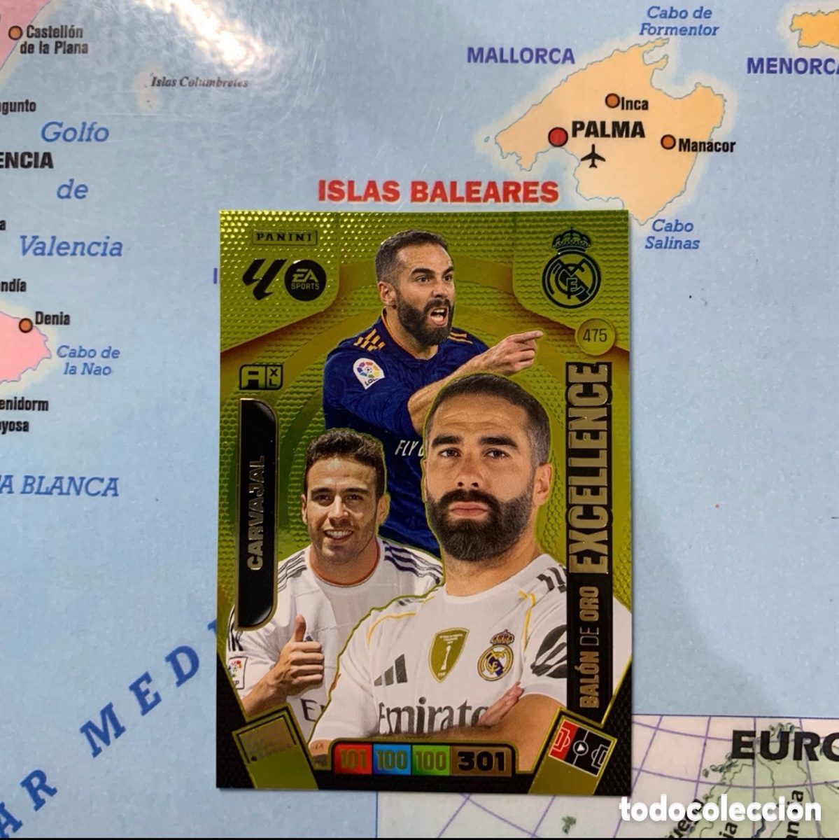 Cromos de F&uacute;tbol: Carvajal bal&oacute;n de oro Excellence n&uacute;mero 475 Del Real Madrid cromo adrenalyn XL 25-26 2025-2026