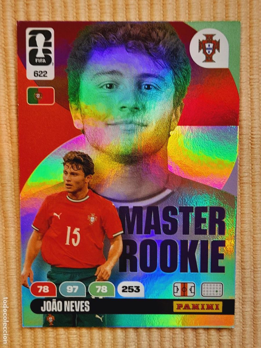 Cromos de F&uacute;tbol: CARD 622 JOAO NEVES (MASTER ROOKIE) PORTUGAL. FIFA WORLD CUP 2026 ADRENALYN XL