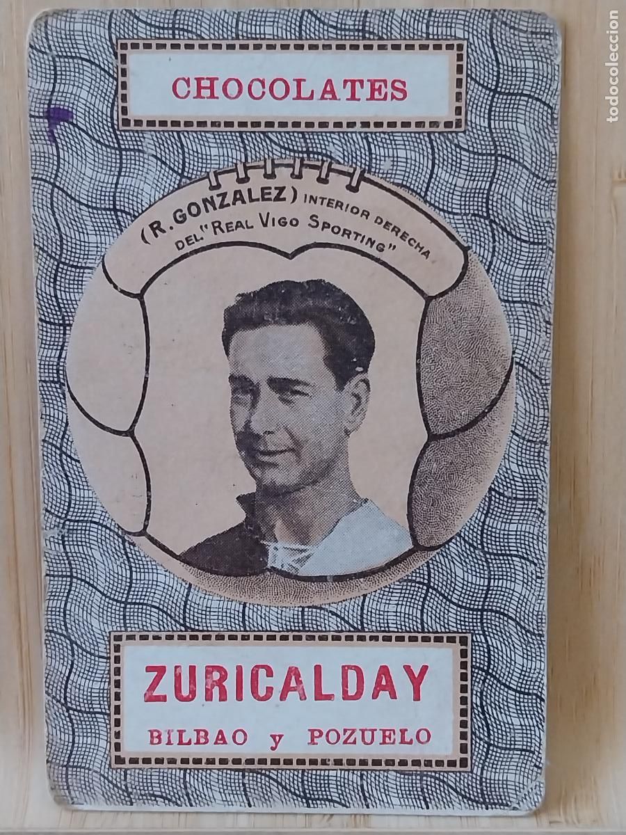 Figurine di Calcio: R GONZALEZ REAL VIGO SPORTING CROMO CARTA CHOCOLATES ZURICALDAY BILBAO POZUELO 9.7X6.2CMS