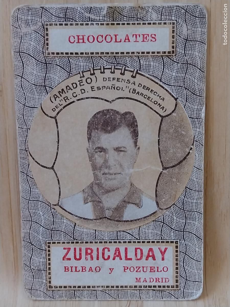 Football Stickers: AMADEO R C D ESPA&Ntilde;OL CROMO CARTA CHOCOLATES ZURICALDAY BILBAO POZUELO 9.7X6.2CMS