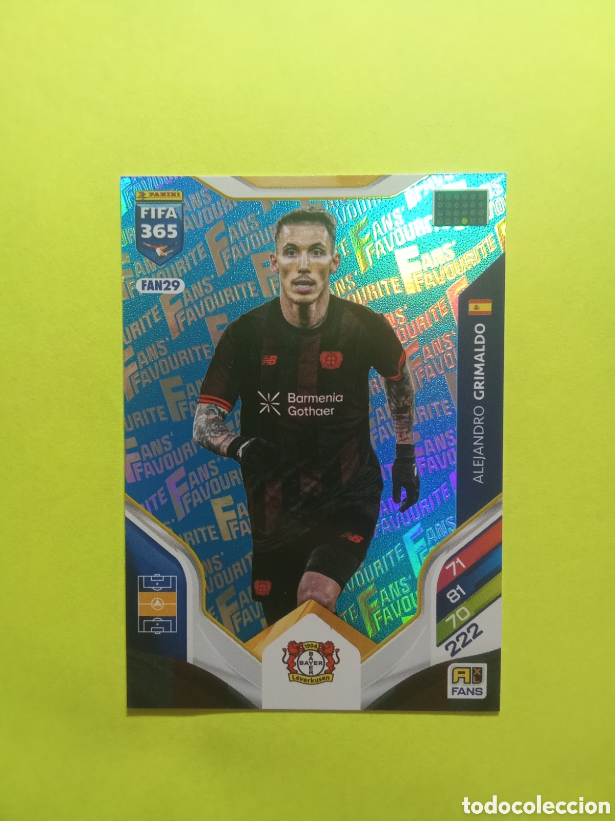 Figurine di Calcio: CROMO FAN 29 GRIMALDO BAYER LEVERCKUSEN AZUL BLUE FAN FAVOURITE FIFA 365 2026 ADRENALYN 25-26
