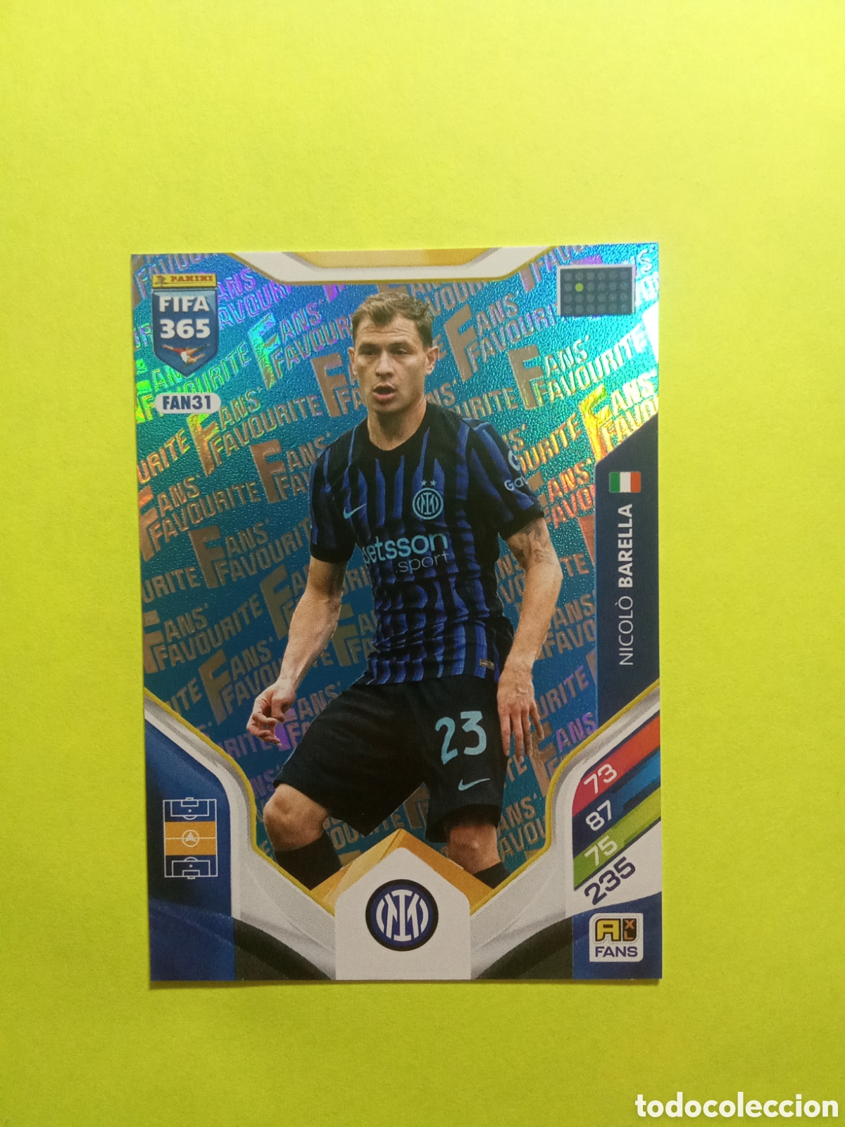 Cromos de F&uacute;tbol: CROMO FAN 31 BARELLA INTER DE MILAN AZUL BLUE FAN FAVOURITE FIFA 365 2026 ADRENALYN 25-26