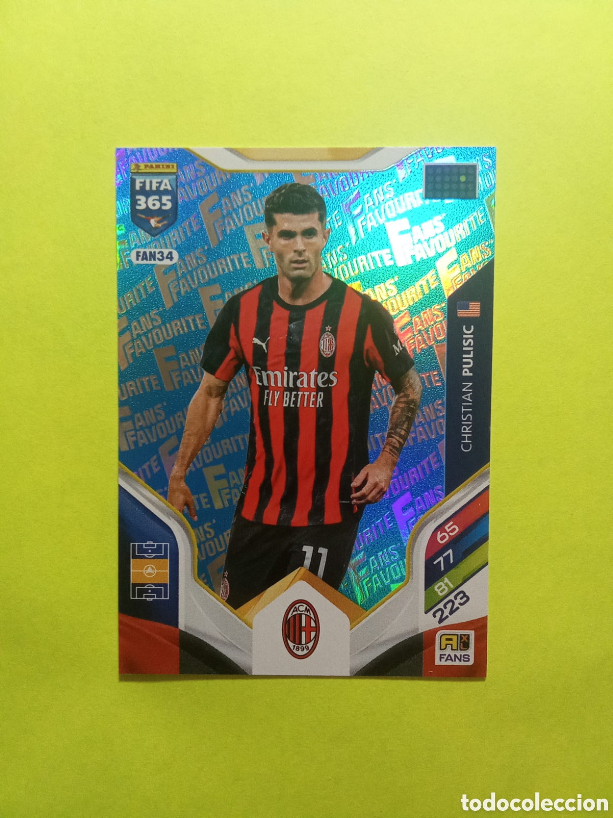 Figurine di Calcio: CROMO FAN 34 PULISIC MILAN AZUL BLUE FAN FAVOURITE FIFA 365 2026 ADRENALYN 25-26