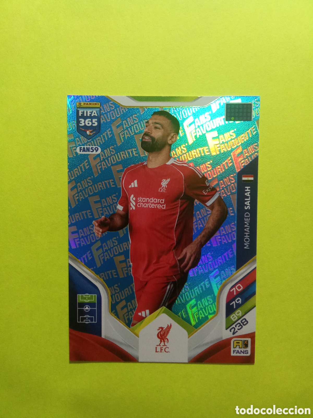 Figurine di Calcio: CROMO FAN 59 SALAH LIVERPOOL AZUL BLUE FAN FAVOURITE FIFA 365 2026 ADRENALYN 25-26