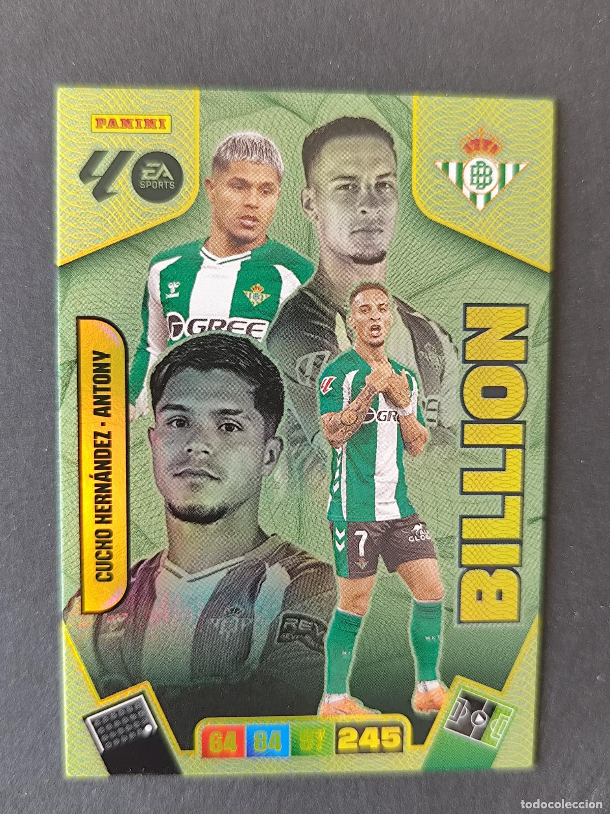Cromos de F&uacute;tbol: CUCHO HERN&Aacute;NDEZ ANTONY SOBRE MOMENTUM ORO BILLION BETIS ADRENALYN 2025 2026 25 26