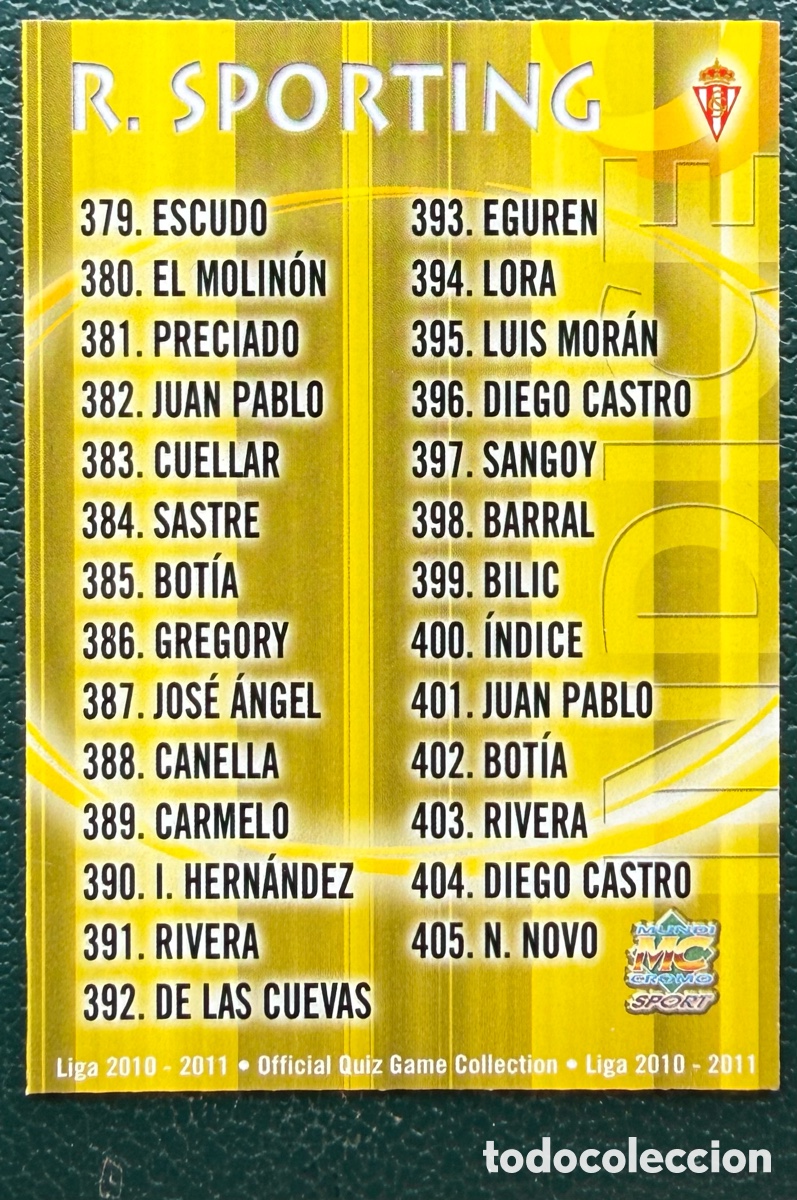 Cromos de F&uacute;tbol: 400 INDICE SPORTING DE GIJON FICHAS ALBUM MUNDICROMO 2010 2011 10 11