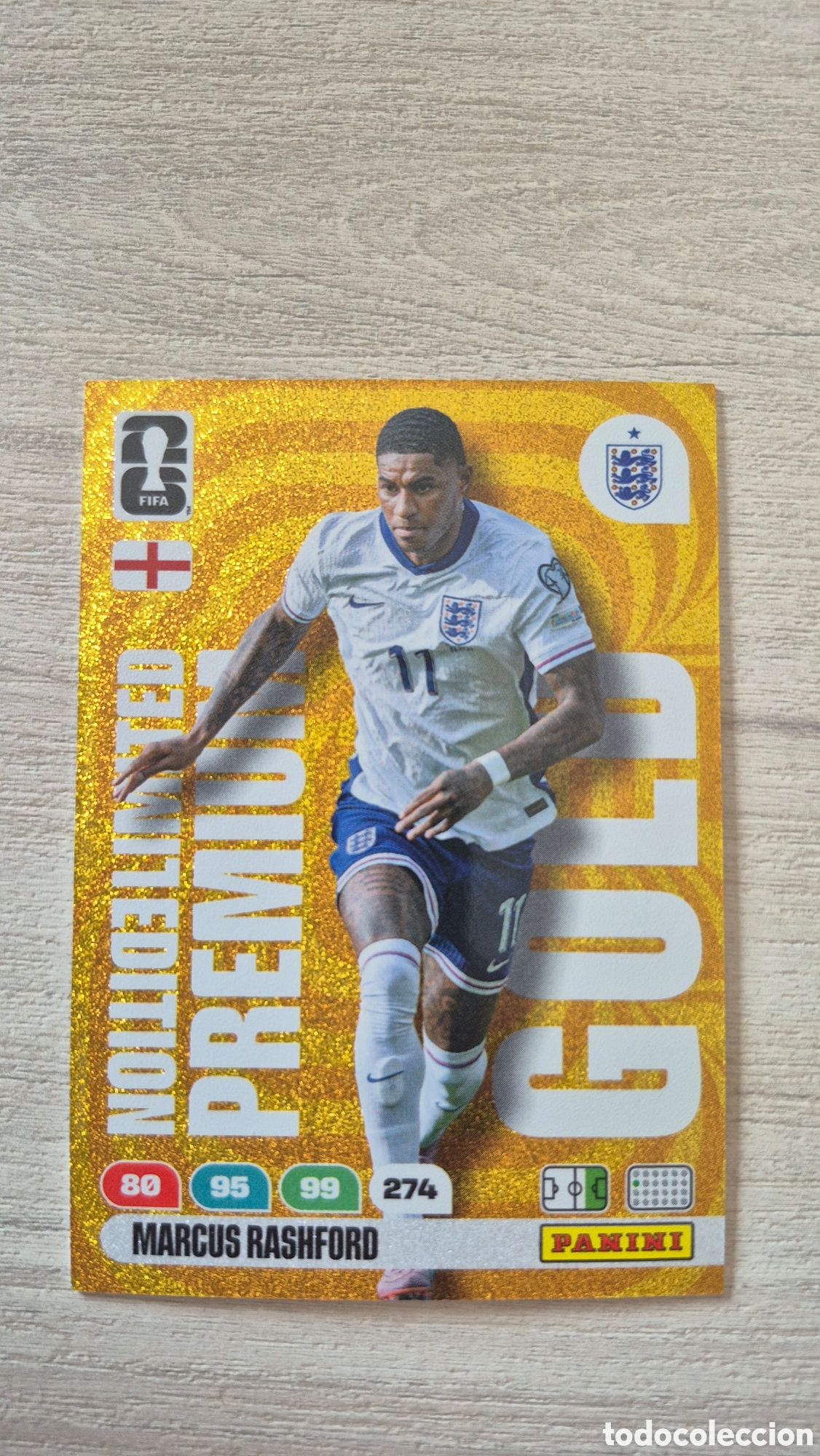 Cromos de F&uacute;tbol: Limited Edition Premium Gold Marcus Rashford Adrenalyn FIFA World Cup 26