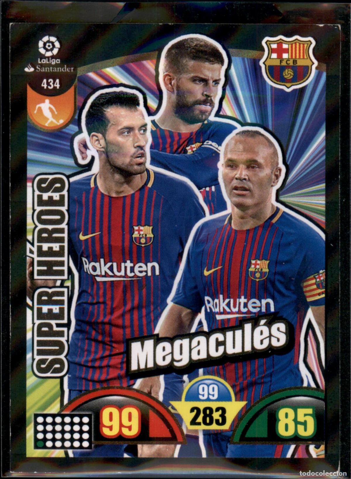 Figurine di Calcio: Megacul&eacute;s Super H&eacute;roes N&ordm; 434 Bar&ccedil;a (Barcleona) LaLiga Santander Adrenalyn XL 2017 2018 Panini 17 18