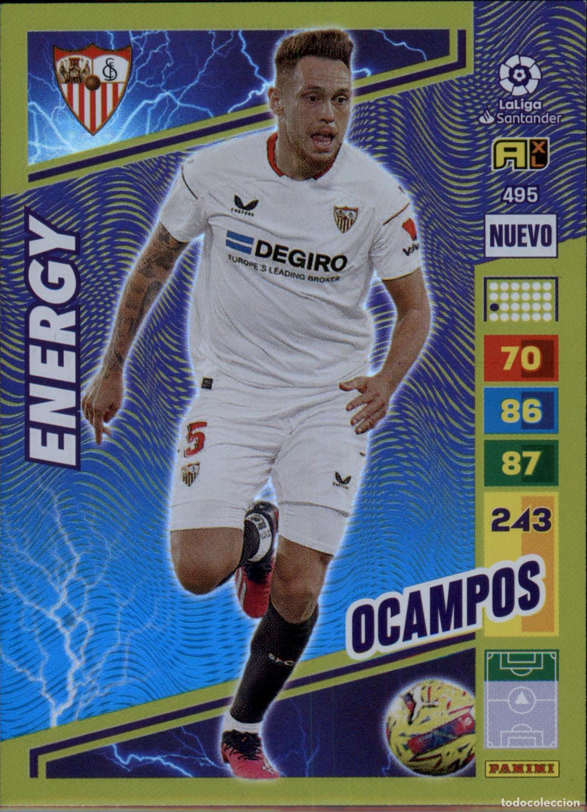 Cromos de F&uacute;tbol: Ocampos Nuevo Energy N&ordm; 495 Sevilla FC Liga Santander Adrenalyn XL 2022 2023 Panini 22 23