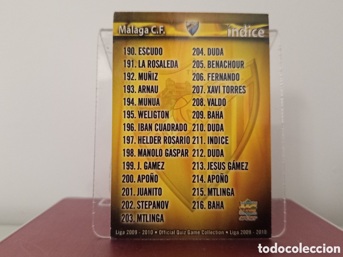 Cartes &agrave; collectionner de Football: ❇️ CROMO ⚽ &Iacute;NDICE M&Aacute;LAGA 211 FICHAS LIGA QUIZ COLLECTION MUNDICROMO ❇️