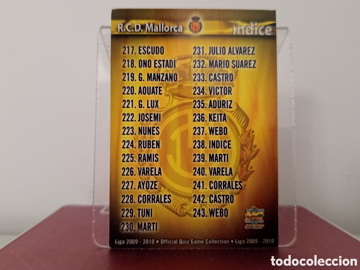 Cromos de F&uacute;tbol: ❇️ CROMO ⚽ &Iacute;NDICE MALLORCA FICHAS LIGA QUIZ COLLECTION MUNDICROMO ❇️