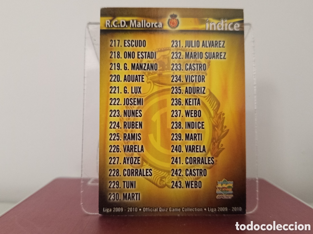 Cromos de F&uacute;tbol: ❇️ CROMO ⚽ &Iacute;NDICE MALLORCA FICHAS LIGA QUIZ COLLECTION MUNDICROMO ❇️