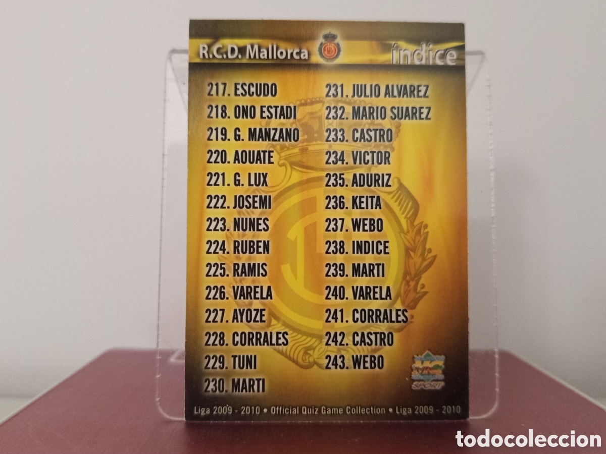 Cromos de F&uacute;tbol: ❇️ CROMO ⚽ &Iacute;NDICE MALLORCA FICHAS LIGA QUIZ COLLECTION MUNDICROMO ❇️