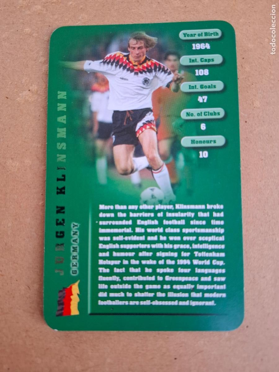 Cromos de F&uacute;tbol: CARD JURGEN KLINSMANN - GERMANY / ALEMANIA - TOP TRUMPS FOOTBALL LEGENDS