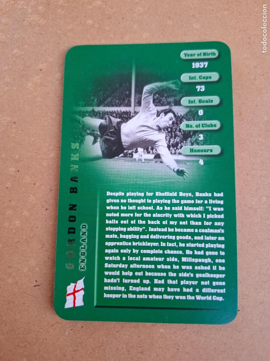 Fu&szlig;ball-Sticker: CARD GORDON BANKS - ENGLAND / INGLATERRA - TOP TRUMPS FOOTBALL LEGENDS