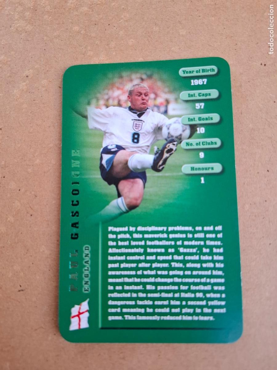Fu&szlig;ball-Sticker: CARD PAUL GASCOIGNE - ENGLAND / INGLATERRA - TOP TRUMPS FOOTBALL LEGENDS
