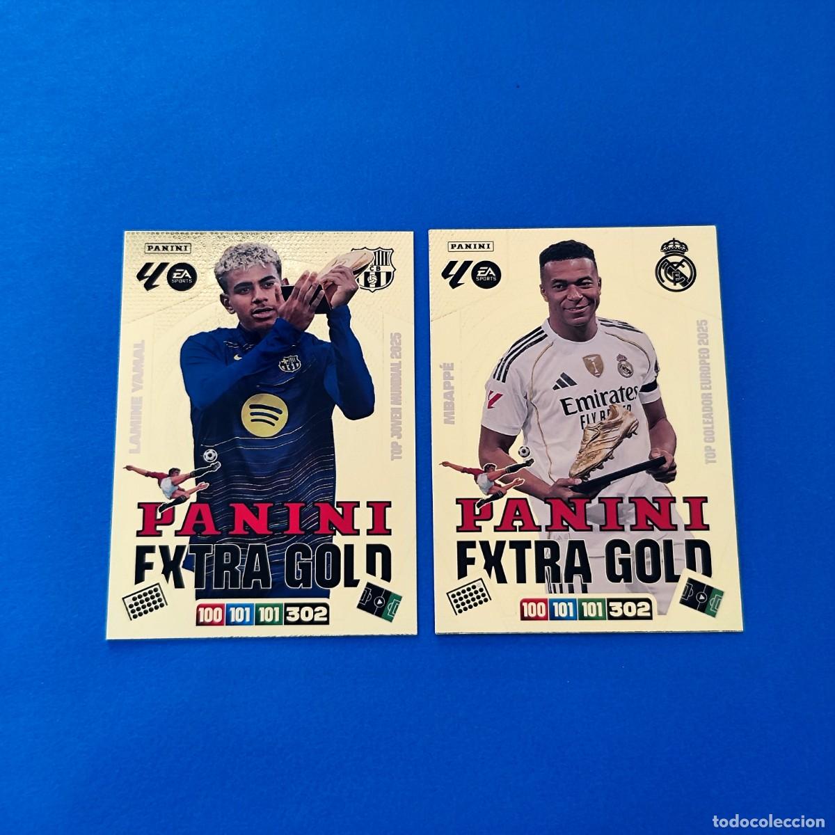 Cromos de F&uacute;tbol: Adrenalyn 2025 2026 / 25 26 Panini Extra Gold Lamine Yamal Barcelona - Mbapp&eacute; Real Madrid