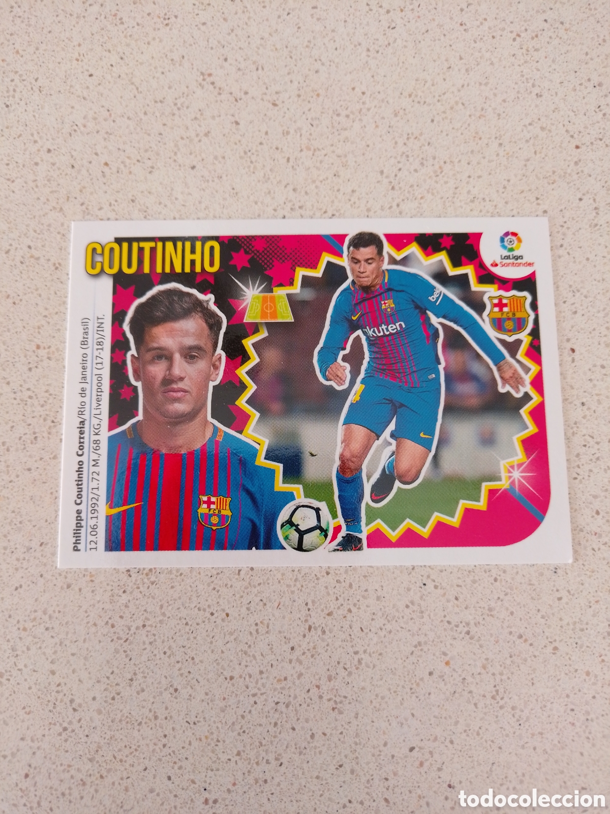 Cromos de F&uacute;tbol: CROMO N&Uacute;MERO 13 COUTINHO FC BARCELONA. LIGA ESTE 18/19.