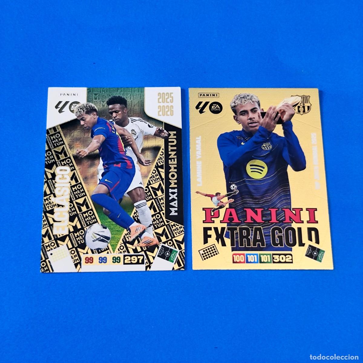 Cromos de F&uacute;tbol: Adrenalyn 2025 2026 / 25 26 Extra Gold Panini Lamine Yamal - Maxi Momentum El Cl&aacute;sico Yamal Vinicius