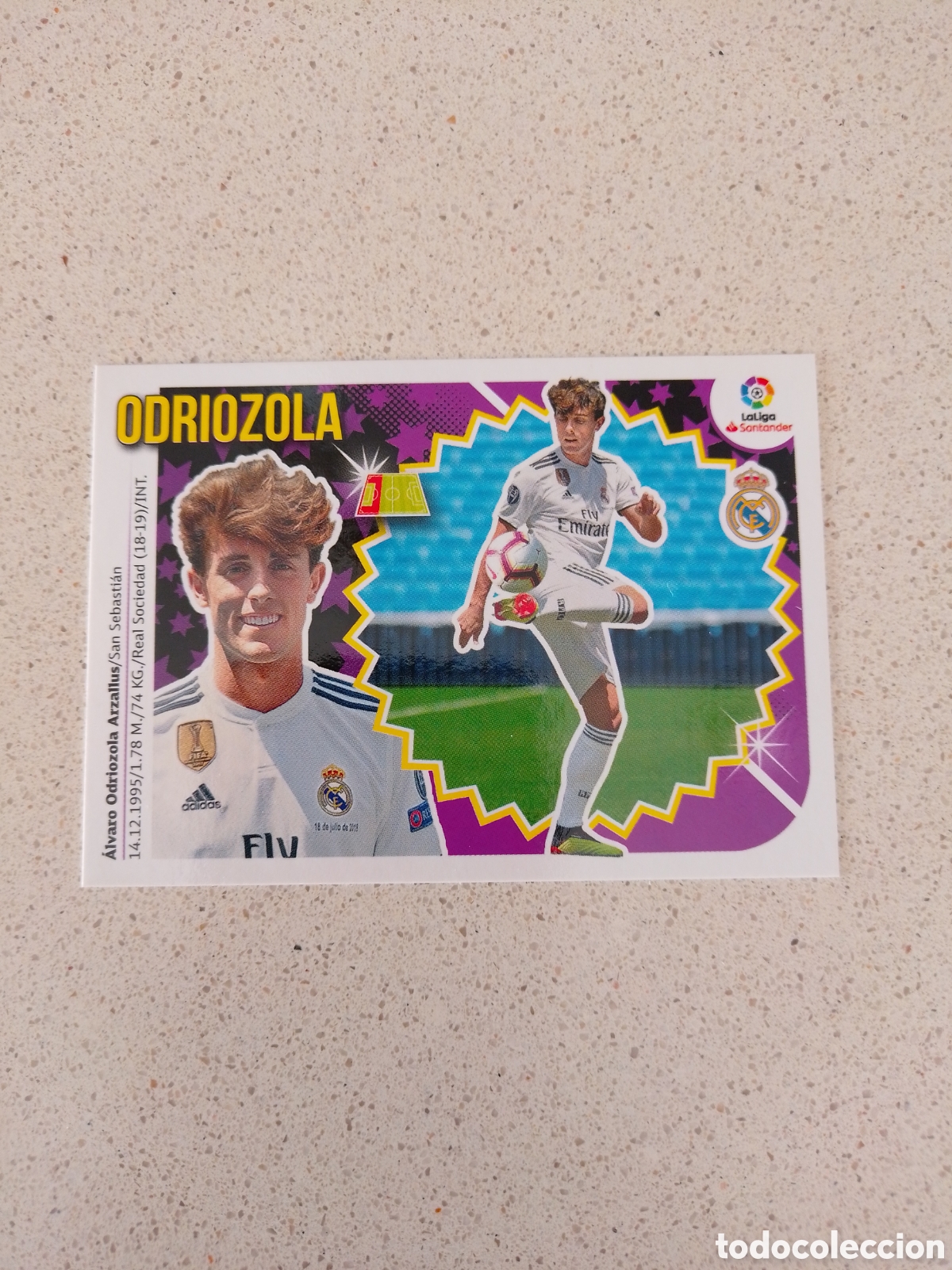 Cromos de F&uacute;tbol: CROMO N&Uacute;MERO 7 &Uacute;LTIMO FICHAJE ODRIOZOLA REAL MADRID. LIGA ESTE 18/19. SEGUNDA EDICI&Oacute;N.