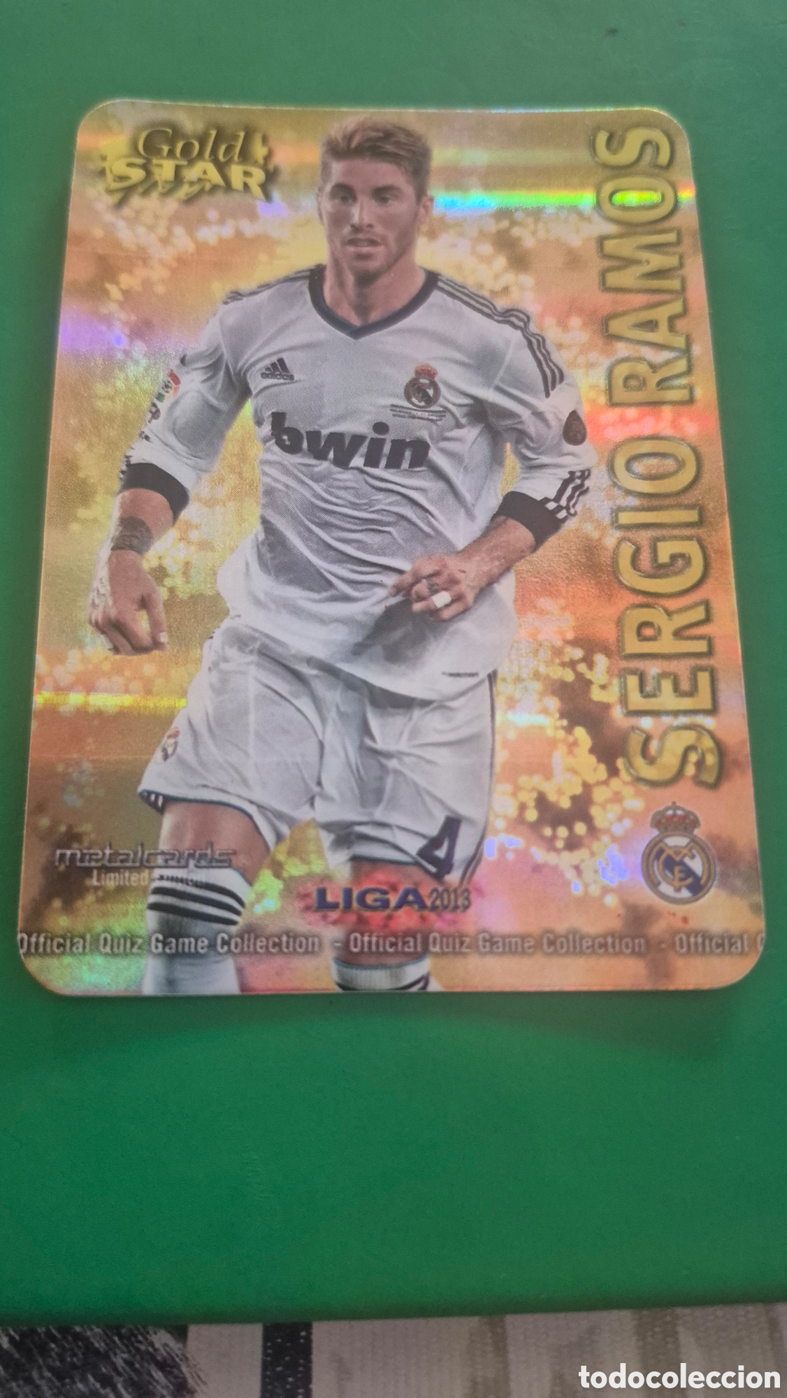 Cromos de F&uacute;tbol: MUNDICROMO QUIZ GAME 2013 ( 12-13 ) GOLD STAR SERGIO RAMOS - REAL MADRID (FONDO RAYAS HORIZONTALES)
