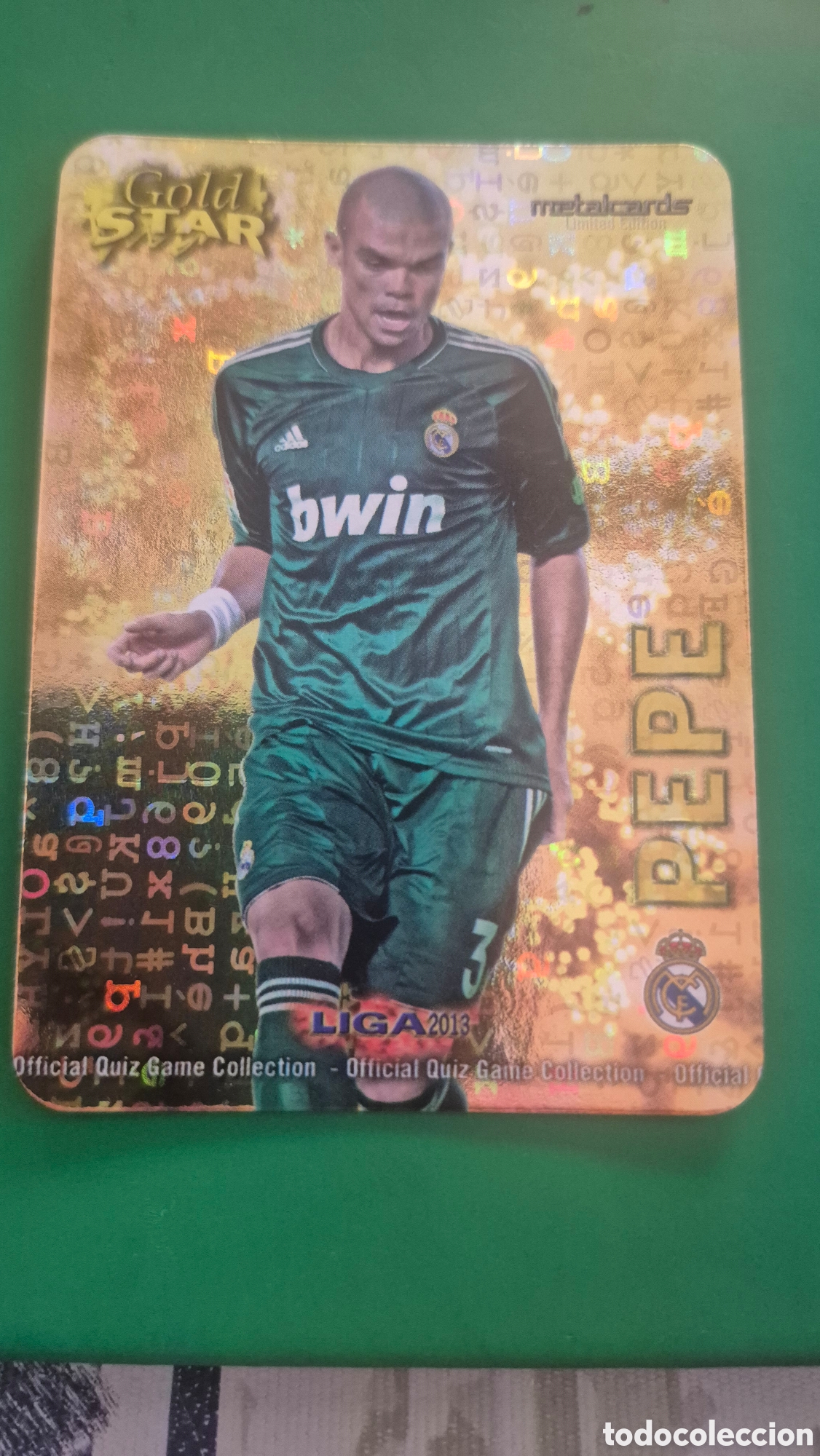 Cromos de F&uacute;tbol: METALCARD GOLD STAR 3/45 PEPE LETRAS REAL MADRID CROMO MUNDICROMO LIGA QUIZ GAME 2012 2013 12 13