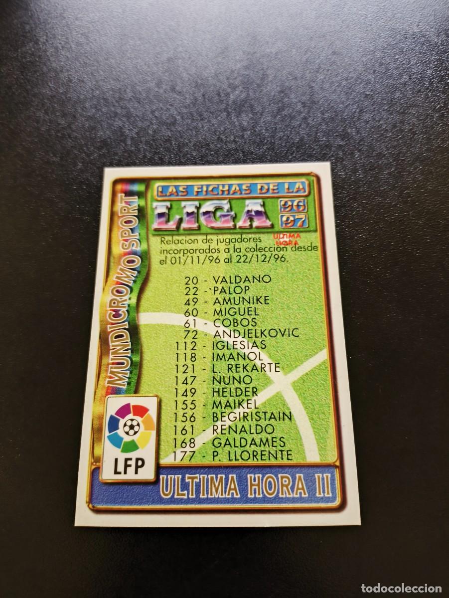 Cromos de F&uacute;tbol: INDICE ULTIMA HORA II UH II MUNDICROMO FICHAS LIGA 1996 1997 96 97 NO PANINI ESTE