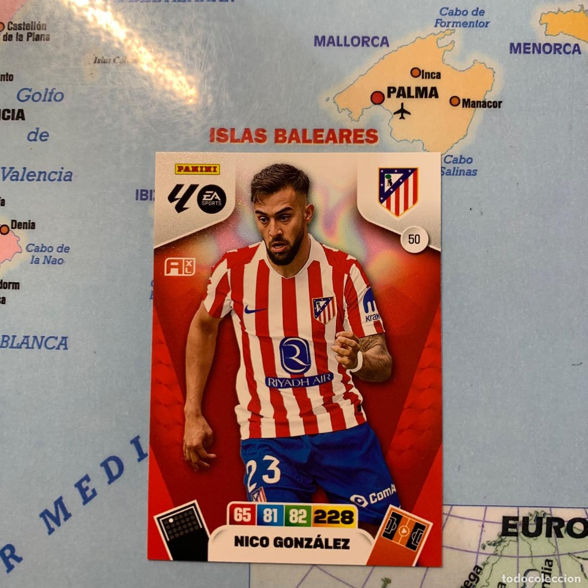Figurine di Calcio: Nico Gonz&aacute;lez n&uacute;mero 50 del Atl&eacute;tico de Madrid cromo adrenalyn XL 25-26 2025-2026