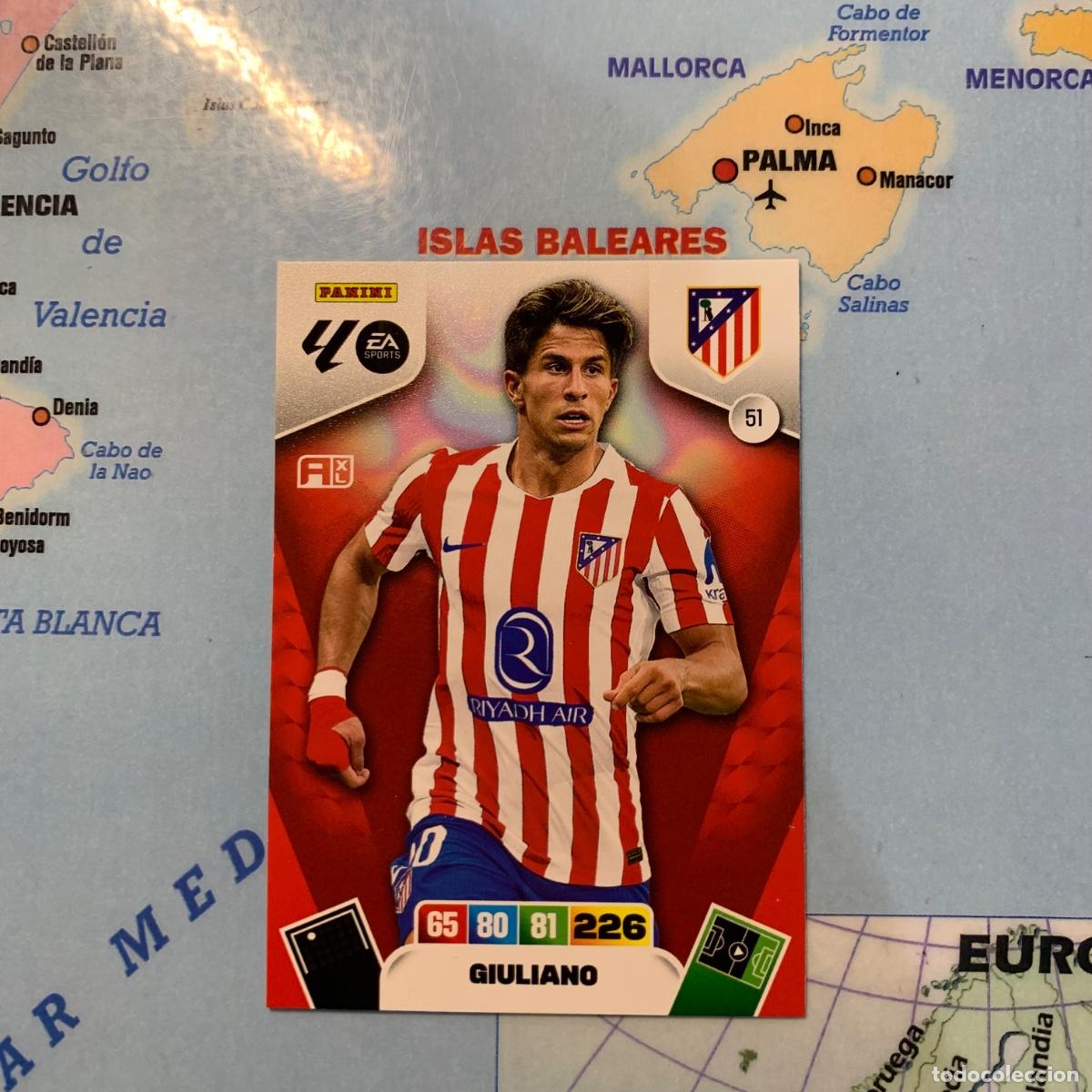 Figurine di Calcio: Giuliano n&uacute;mero 51 del Atl&eacute;tico de Madrid cromo adrenalyn XL 25-26 2025-2026