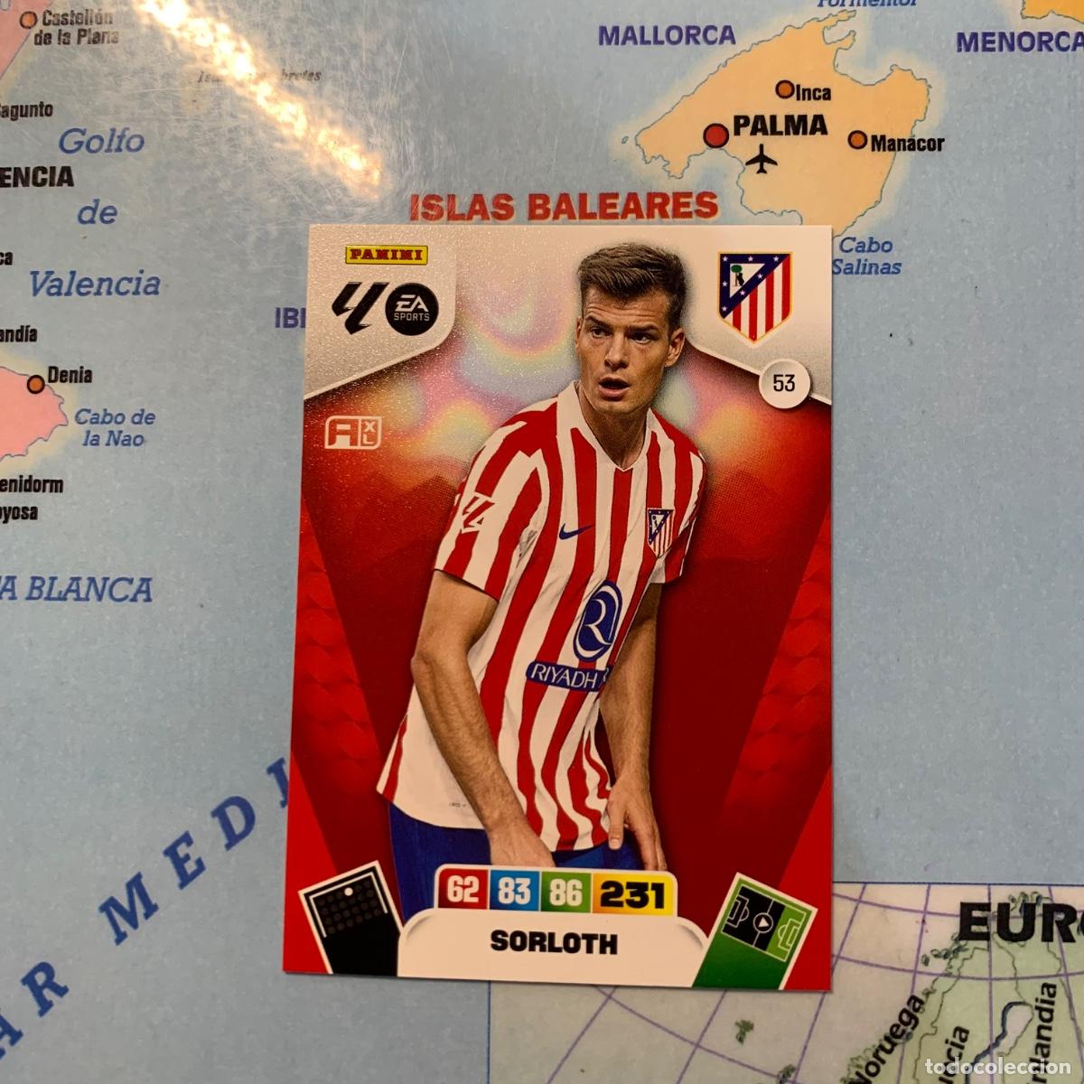 Figurine di Calcio: Sorloth n&uacute;mero 53 del Atl&eacute;tico de Madrid cromo adrenalyn XL 25-26 2025-2026