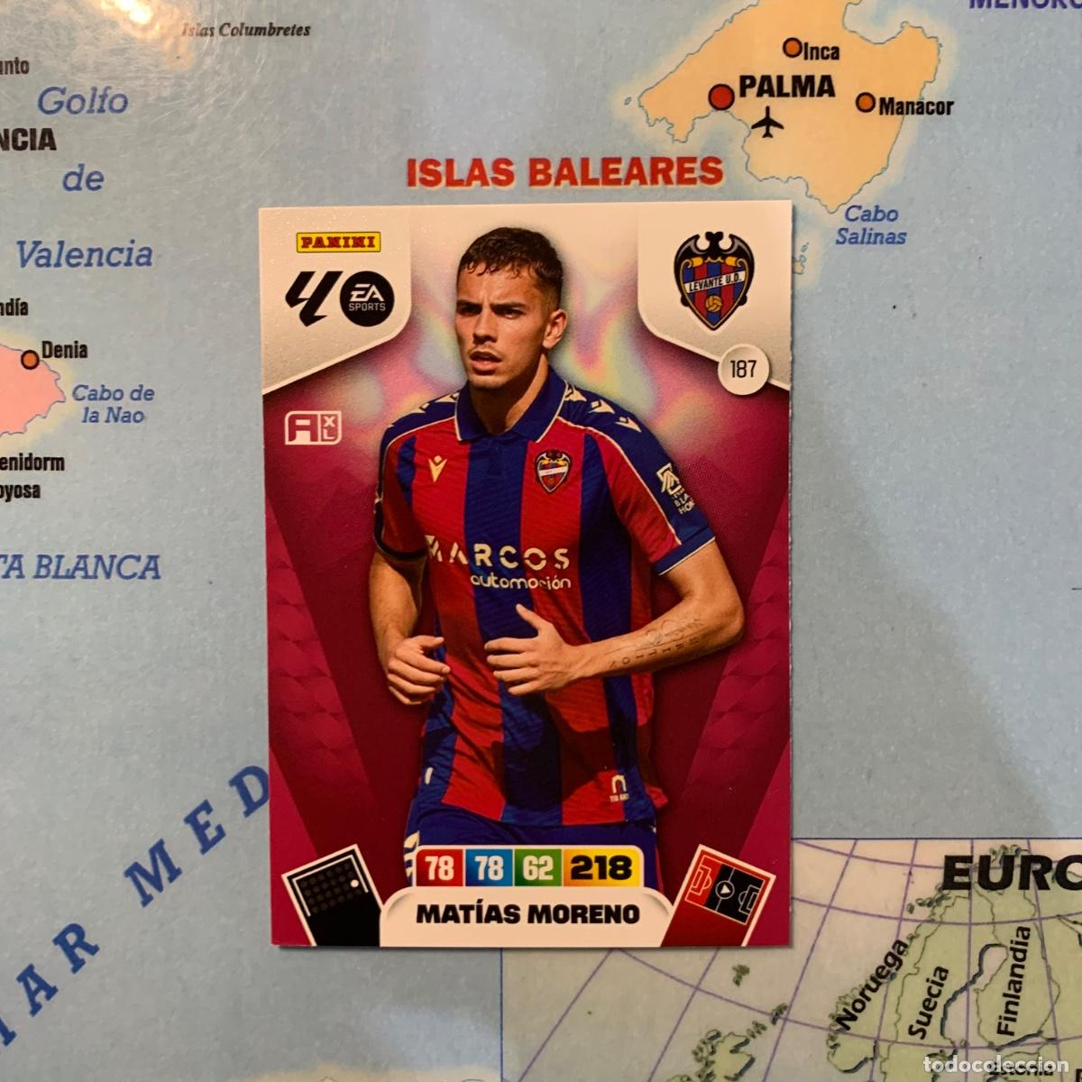 Cromos de F&uacute;tbol: Mat&iacute;as Moreno n&uacute;mero 187 del Levante cromo adrenalyn XL 25-26 2025-2026