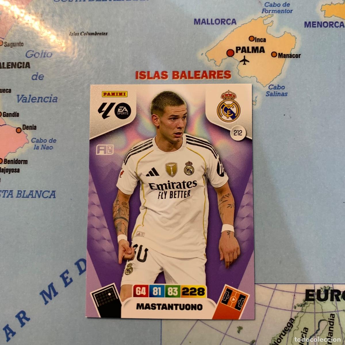 Cromos de F&uacute;tbol: Mastantuono n&uacute;mero 212 del Real Madrid cromo adrenalyn XL 25-26 2025-2026