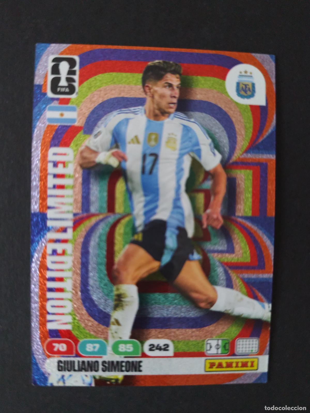 Cromos de F&uacute;tbol: GIULIANO SIMEONE EDICI&Oacute;N LIMITADA LIMITED ARGENTINA ADRENALYN MUNDIAL FIFA WORLD CUP 2026 PANINI