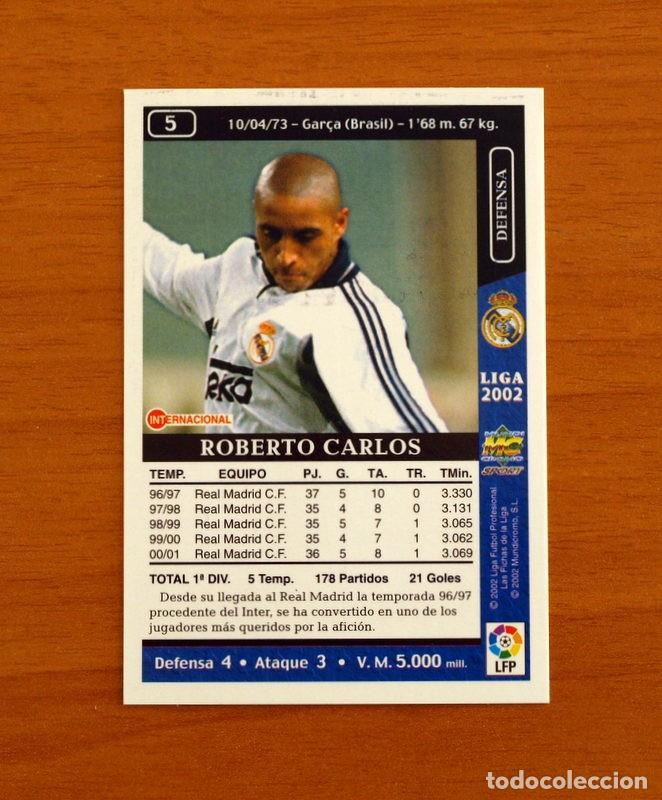 Cromos de F&uacute;tbol: Real Madrid - N&ordm; 5 Roberto Carlos - Mundicromo Las Fichas de la Liga 2001-2002, 01-02