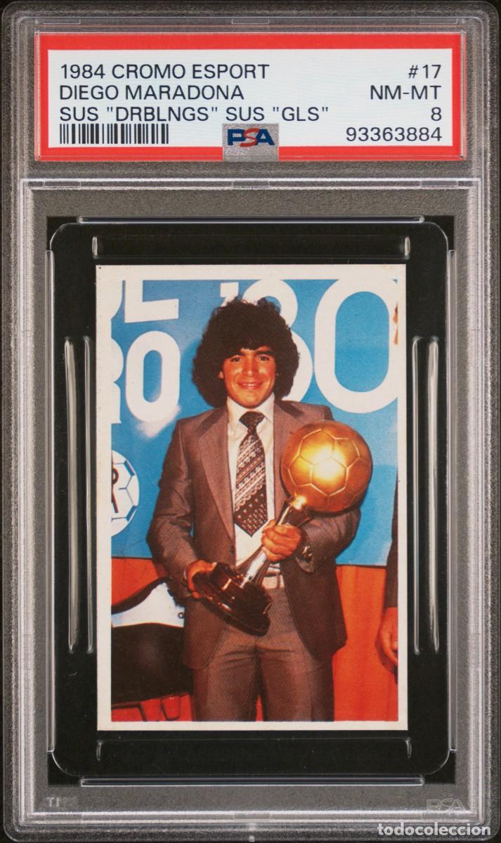 Cromos de F&uacute;tbol: Diego Maradona #17 1984 Driblings Goles Cromo Esport PSA 8 NM MT