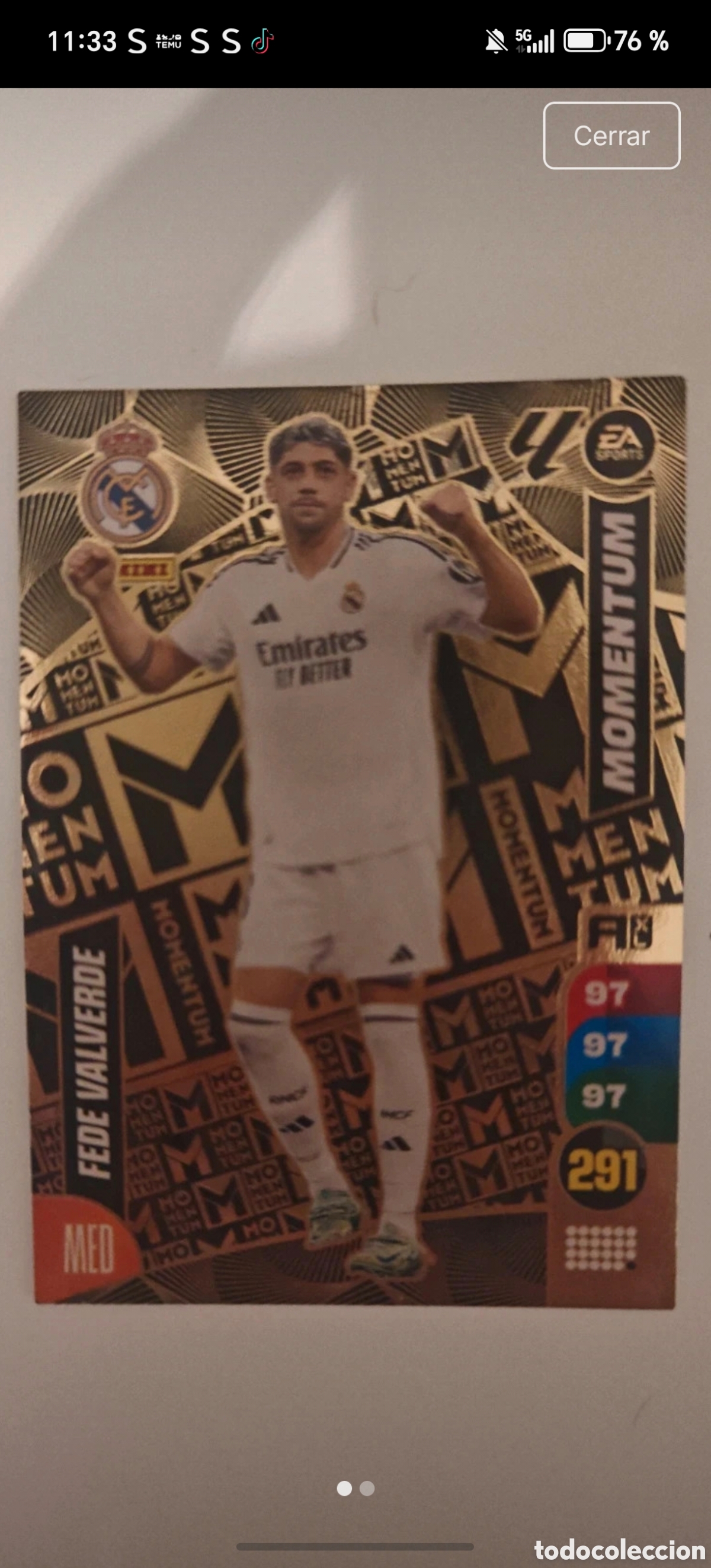 Cromos de F&uacute;tbol: Valverde Momentum Adrenalyn Real Madrid