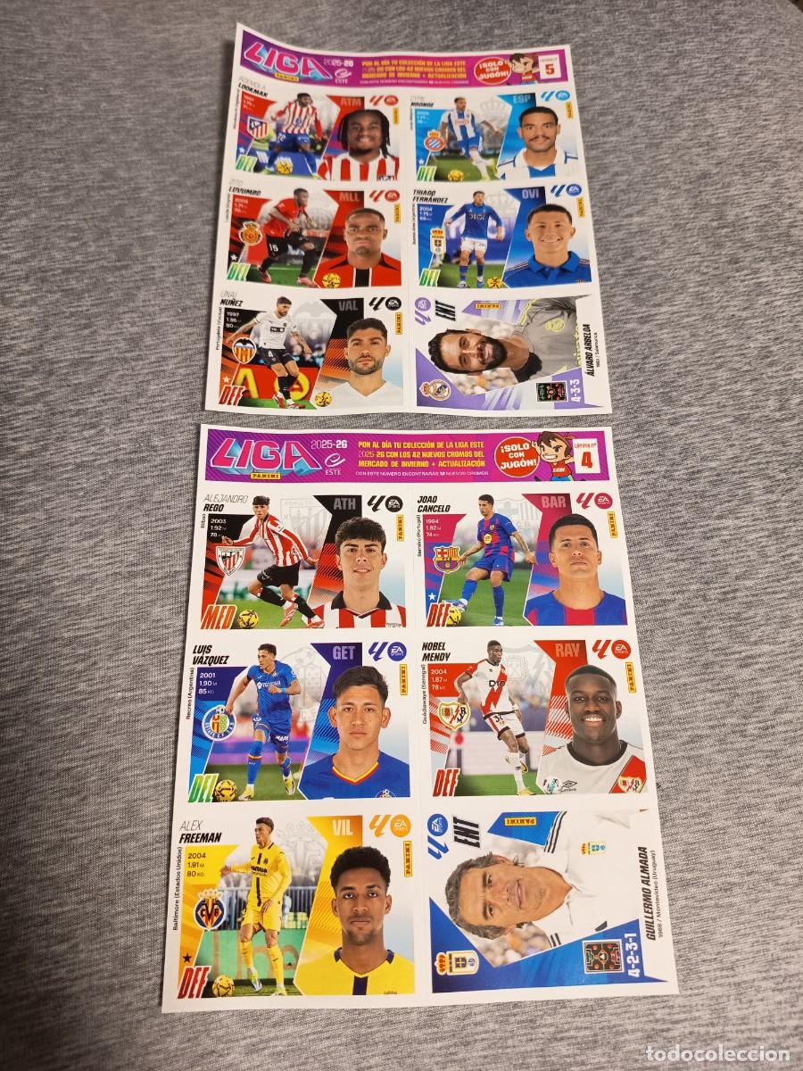 Fu&szlig;ball-Sticker: Liga este 25 26 Panini LOTE LAMINAS 4 Y 5 MERCADO DE INVIERNO + ACTUALIZACION