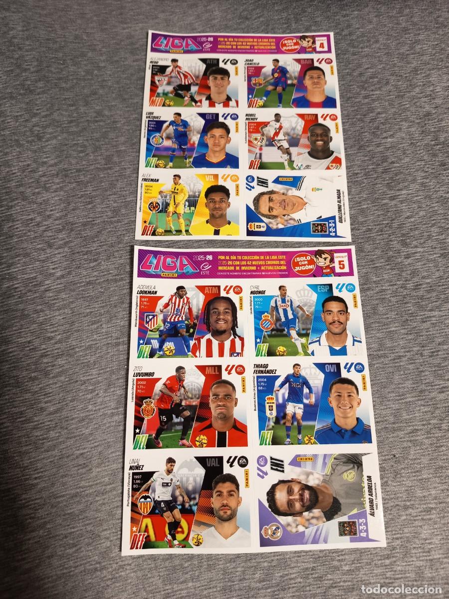 Fu&szlig;ball-Sticker: Liga este 25 26 Panini LOTE LAMINAS 4 Y 5 MERCADO DE INVIERNO + ACTUALIZACION