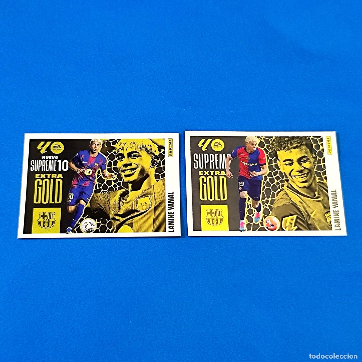 Cromos de F&uacute;tbol: Liga Este 2025 2026 / 25 26 Extra Gold Supreme y Supreme 10 Lamine Yamal Barcelona
