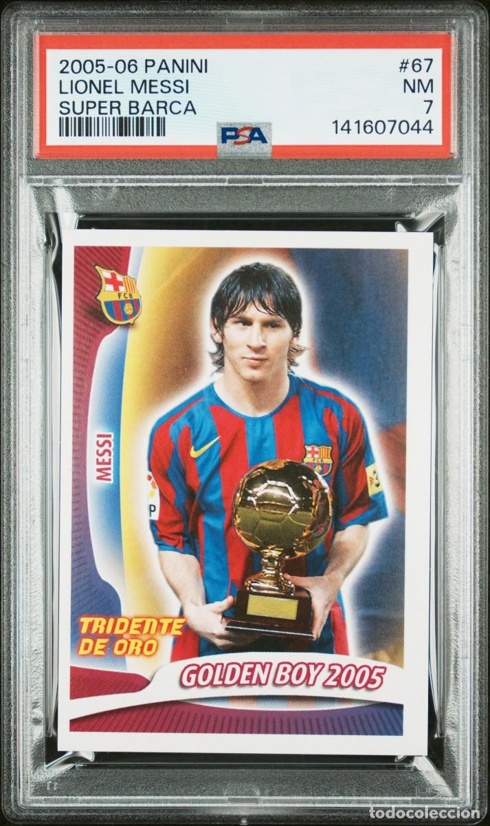 Fu&szlig;ball-Sticker: Messi #67 FC Barcelona Panini Super Bar&ccedil;a Tridente de Oro 2005 2006 PSA 7