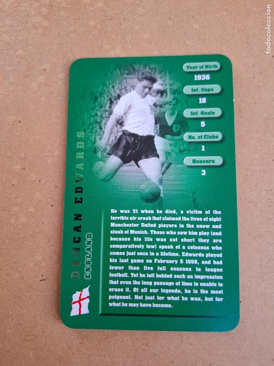 Cromos de F&uacute;tbol: CARD DUNCAN EDWARDS - ENGLAND / INGLATERRA - TOP TRUMPS FOOTBALL LEGENDS