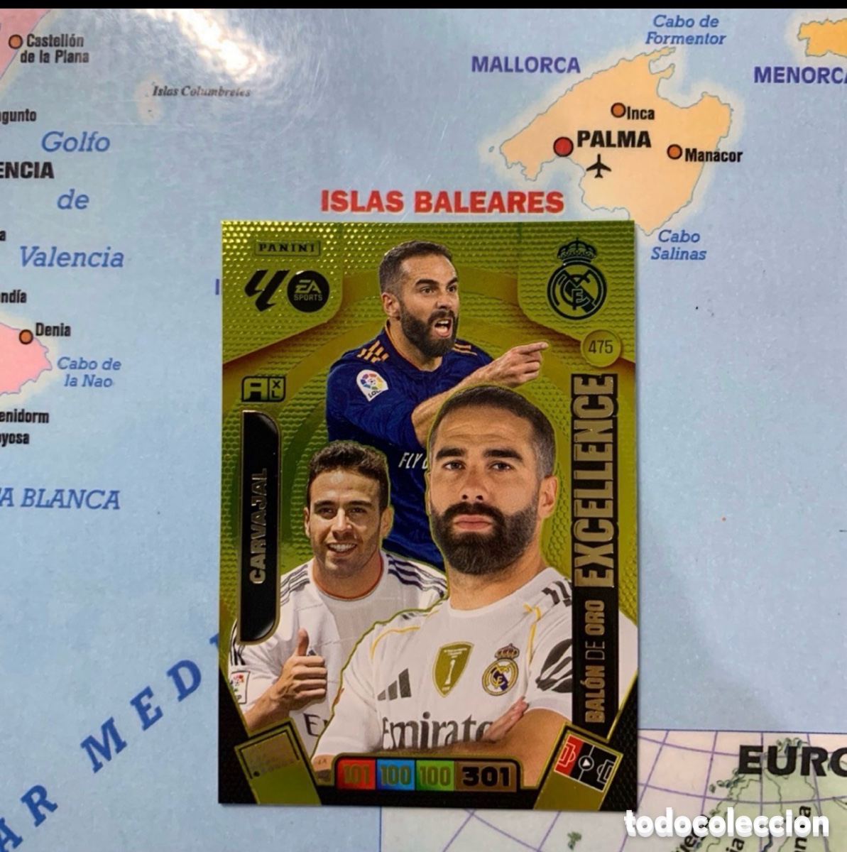 Cartes &agrave; collectionner de Football: Carvajal bal&oacute;n de oro Excellence n&uacute;mero 475 Del Real Madrid cromo adrenalyn XL 25-26 2025-2026
