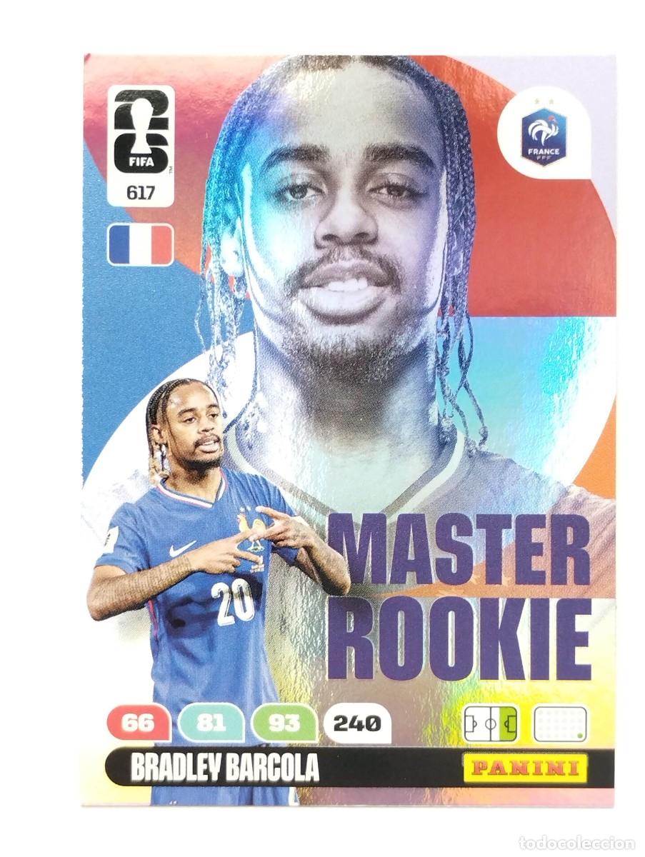 Football Stickers: CROMO CARD ADRENALYN MUNDIAL WORLD CUP 2026 MASTER ROOKIE 617 BRADLEY BARCOLA FRANCIA