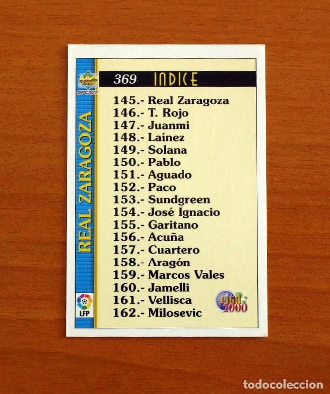 Fu&szlig;ball-Sticker: Real Zaragoza - N&ordm; 369, Indice. Plantilla - Las Fichas de la Liga Mundicromo 1999-2000, 99-00