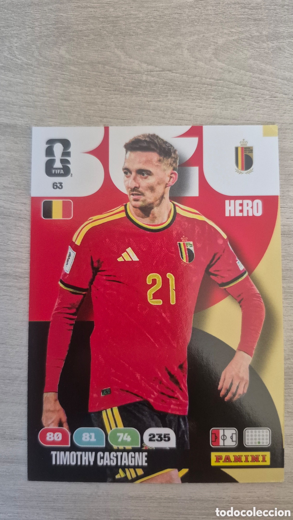 Cartes &agrave; collectionner de Football: N&deg;63 B&eacute;lgica Timothy Castagne Adrenalyn FIFA World Cup 26