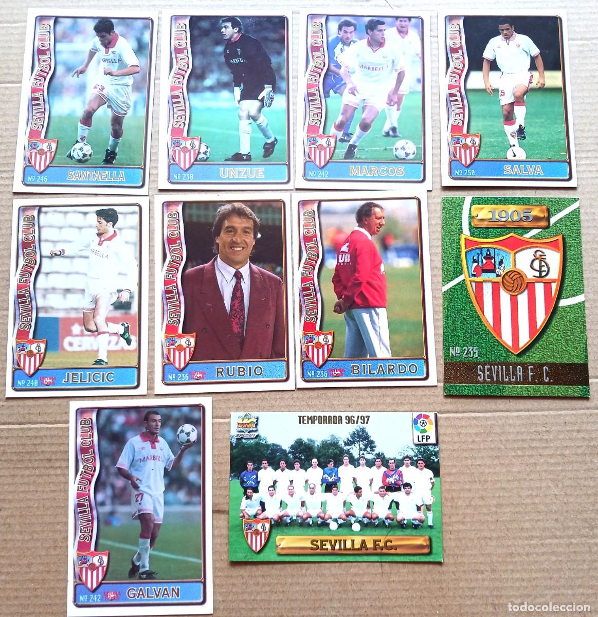 Cartes &agrave; collectionner de Football: SEVILLA FC LOTE 10 CROMOS DIFERENTES MUNDICROMO 1996 1997 BILARDO SALVA UNZUE ETC... CARD CARTA L181